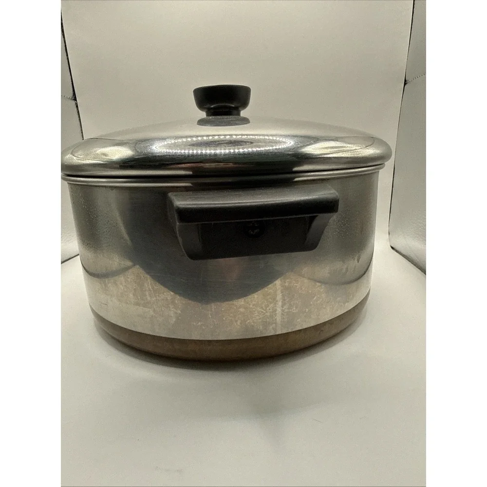 Revere Ware 1801 Stock Pot 4 1/2 QT Stainless Steel Copper Bottom w/ Lid